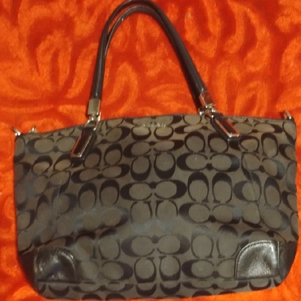 Coach Black and Brown Signature Shoulder Bag